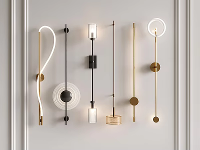 Modern Wall Lamps with Various Metal Designs and Glass Shades for Interior Decoration 3d model