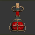 Decorative Glass Bottle With Golden Metal Frame Red Spherical Body And Cork Stopper