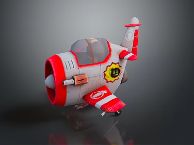 Cute Red And White Cartoon Airplane With Propeller Cockpit Window Wing And Badge 3d model