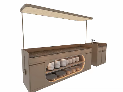 Modern Kitchen Cabinet With Stone Countertop Open Shelves And Dish Storage 3d model