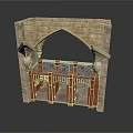 Traditional Stone Brick Archway With Wooden Gates Metal Grid And Decorative Details