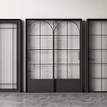 Modern Black Framed Sliding Doors With Glass Designs Arched Grid And Vertical Striped Panels