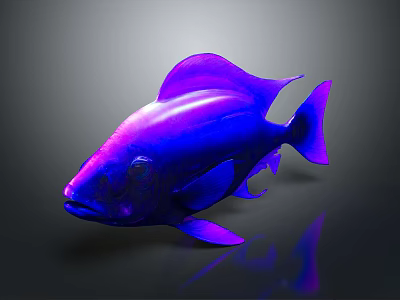 Shiny Purple And Blue Fish With Glossy Scales On Gray Background And Reflection 3d model
