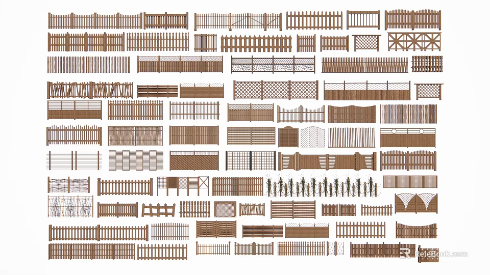 Various Types Of Wooden Fence Designs With Different Styles And Patterns 3d model 