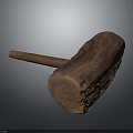 Rustic Handcrafted Wooden Mallet Weapon With Natural Texture And Long Handle