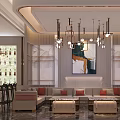 Modern Elegant KTV Lobby with Chandeliers Sofas Marble Bar Counter and Decorative Painting 3d model