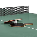 Sports Equipment Ping Pong Table With Green Tabletop Black Metal Frame And Ping Pong Paddles