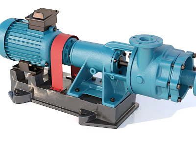 Blue Industrial Pump With Electric Motor Red Connector And Black Base 3d model