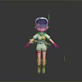 Anime Style Character With Blue Hair White Hat And Brown Boots Standing