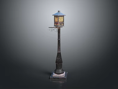 Vintage Street Lamp With Decorative Metal Post And Glass Shade Stand 3d model