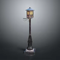 Vintage Street Lamp With Decorative Metal Post And Glass Shade Stand