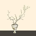 Minimalist White Textured Ceramic Vase With Green Twigs On Beige Background