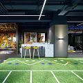 Modern Fitness Gym Interior With Bright Lighting Colorful Training Floor And Exercise Equipment