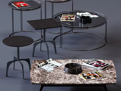 Stylish Modern Coffee Tables Featuring Marble Tops Metal Frames And Decorative Magazines 3d model