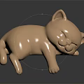 Golden Kitten Sculpture with Closed Eyes Standing on Black Surface and Reflection