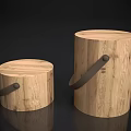 Natural Wood Round Stools With Black Leather Handles Two Sizes Small And Large