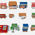Various Functional Mobile Carts With Different Designs Colors Canopies And Wheels 3d model
