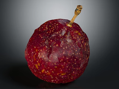 Fresh Ripe Red Passion Fruit With Yellow Spots And Brown Stem On Dark Background 3d model