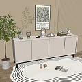 Stylish Entryway Console Table With Decorative Vases Books Green Olive Plant And Wavy Patterned Rug