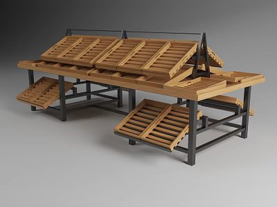 Wooden Storage Shelving With Metal Frame And Multi Tiered Display Design 3d model