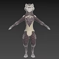 Anthropomorphic Ferret 3D Character Model With Brown White Fur And Blue Eyes Standing Pose