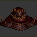 Red Demon Monster with Orange Horns Purple Eyes Yellow Teeth and Armored Ornate Carapace