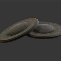 Ancient Three Circular Bronze Colored Artifacts With Intricate Carved Surface Patterns
