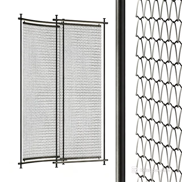Decorative Room Divider Screen With Modern Metal Frame And Mesh Pattern For Home Interior 3d model 