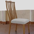 Vintage Style Single Chair With Wooden Slatted Backrest And Light Gray Fabric Seat
