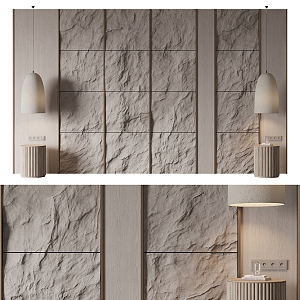 Modern bedside background wall rock background wall 3d model