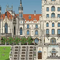 European Detached Villa Featuring Red Roof White Exterior Symmetrical Design Front Lawn And Tower