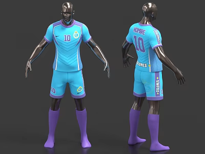 Blue Sports Uniform with Number 10 LORE PARIS Text Purple Socks And Shorts With Badge 3d model