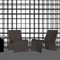 Table and Chair Set with Gray Chairs Square Cushions Black Side Table and Grid Background