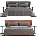 Modern Double Bed With Leather Headboard Gray Bedding And Side Tables 3d model