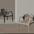 Two Stylish Floral Fabric Upholstered Leisure Arm Chairs For Warm Minimalist Home Living Space