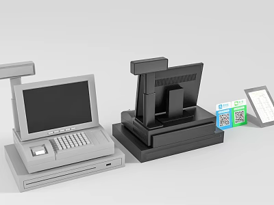 Modern POS Computer Systems With Display Keyboard QR Code Scanner And Receipt Printer 3d model