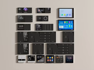 Modern Black Switch Panels With Smart Digital Display And Multiple Control Designs 3d model