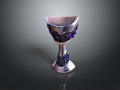 Elegant Silver Goblet With Purple Ornate Patterns For Home Use 3d model