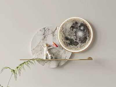 Modern Wall Decor With Round Marble Panel Moon Pattern And Metal Shelf Ornaments 3d model