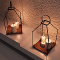 Cozy Decorative Ornament Set With Lantern Shaped Candle Holders On Shelves