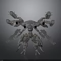 Sci Fi Mechanical Creature With Multiple Robotic Arms Weapons And Metallic Body