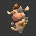 Cute Cartoon Cow Character With Red Collar Bell And Happy Expression