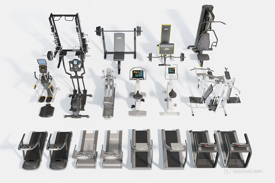 Professional Sports Equipment Collection Featuring Treadmills Strength Machines And Fitness Gear 3d model 