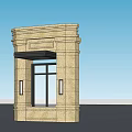 Stone Entrance Door Design With Decorative Frame Side Wall Lamps And Overhead Canopy