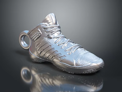 Silver High Top Sneakers with Laces Reflective Sole and Ring Accessory Design 3d model