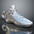 Silver High Top Sneakers with Laces Reflective Sole and Ring Accessory Design 3d model