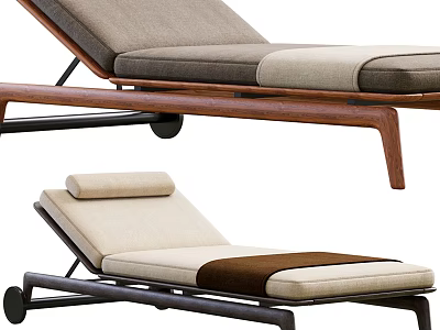 Modern Outdoor Lounge Chair with Wooden Frame Comfortable Beige Cushion and Adjustable Backrest Wheels 3d model