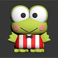 Cartoon Frog Character with Big Eyes Pink Cheeks Red White Striped Outfit Black Bow Tie