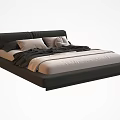 Modern Double Bed With Sleek Black Frame And Gray Bedding Sheets 3d model