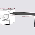 Dining Table Technical Drawing With Drawer Storage Cabinet And Measured Dimensions 3d model